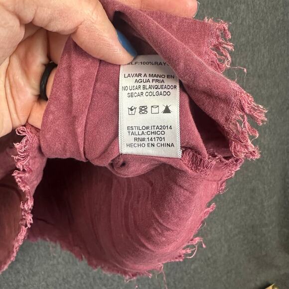 143 Story Maroon Acid Wash Top Sz L Raw Hem Pioneer Renaissance Ruffled Rayon - Picture 4 of 8